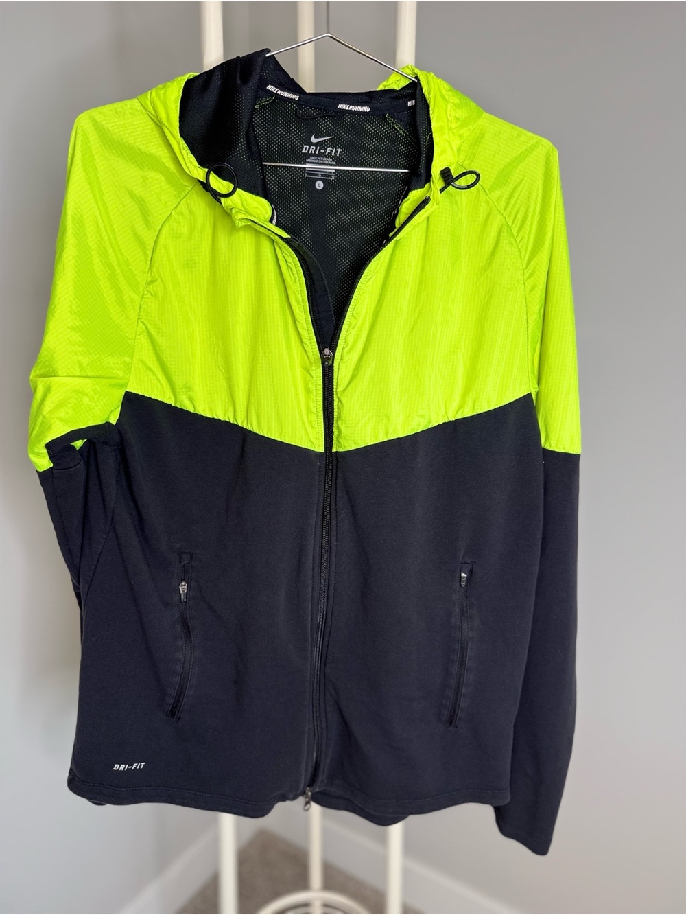 Nike DRI-FIT Black and Neon Yellow Running Jacket